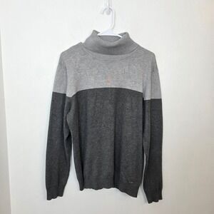 Calvin Klein XL Grey Colorblock Turtleneck Sweater Minimalist Quiet Luxury